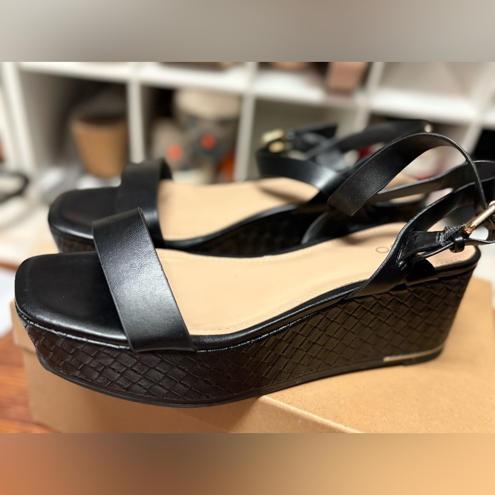 Aldo Black Wedge Sandals